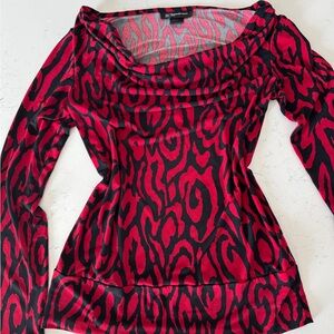 INC International Concepts Red and Black Long Sleeve Top
